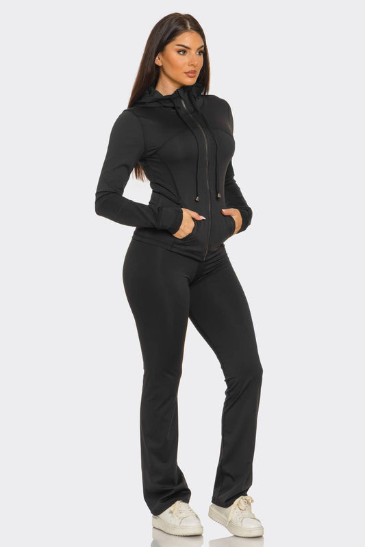 Midnight Sculpt Zip Hoodie And Flare Leggings Set For Women Sculpting Athleisure