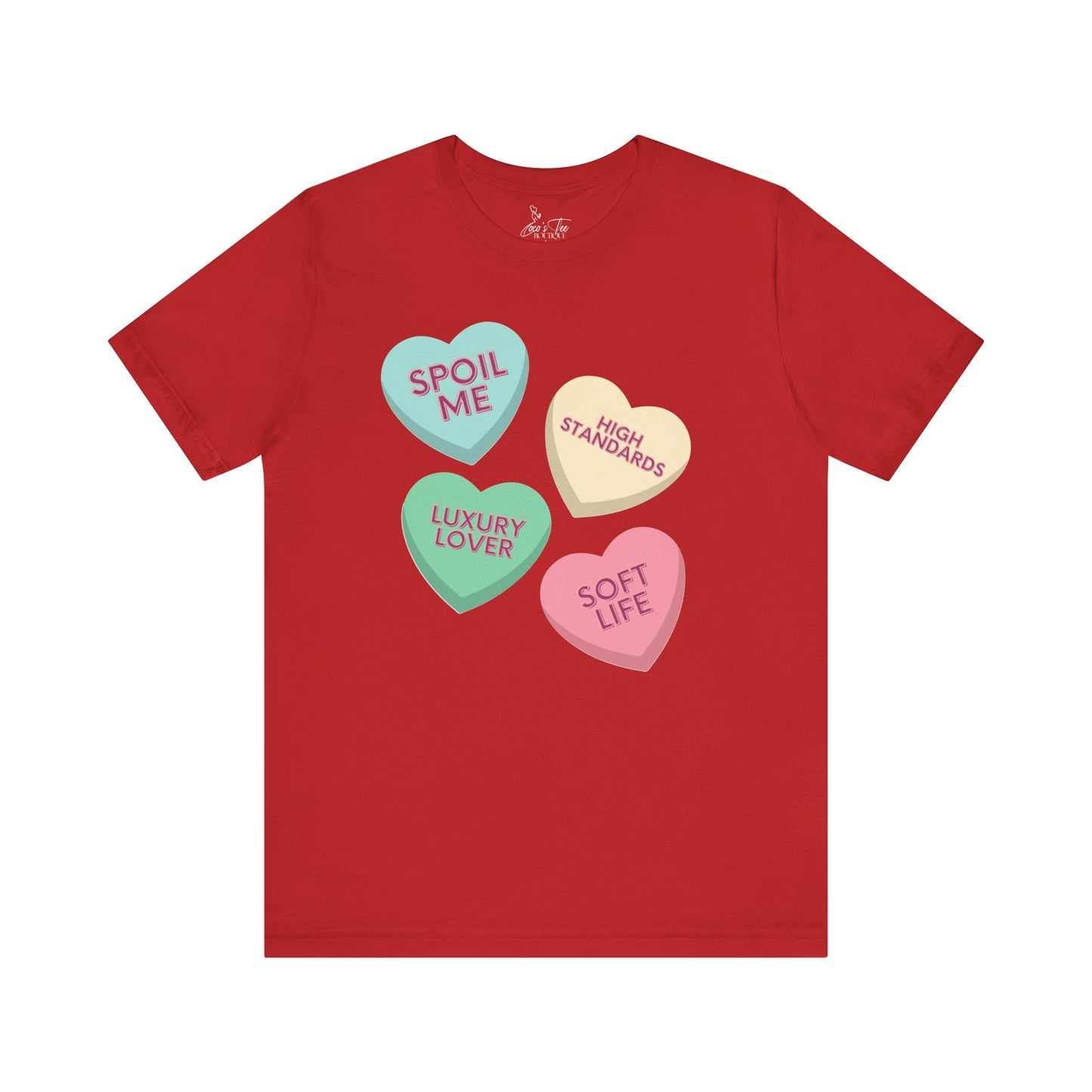 Bella Canvas Candy Heart Graphic Tee Spoil Me Luxury Lovers Soft Life Lightweight For Women