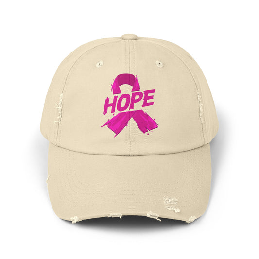 Hope Distressed Cap - Unisex Hat for Awareness, Perfect for Gift, Fundraising Events, Breast Cancer Support, Everyday Style