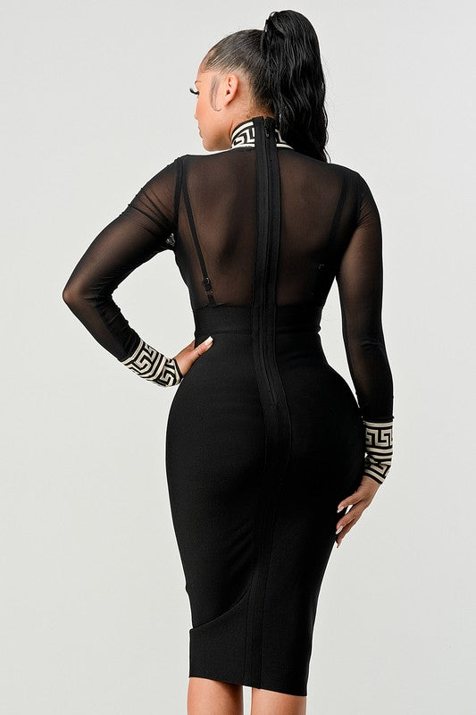 Femme Fatale Contrast Print Bandage Dress - Athina Collection