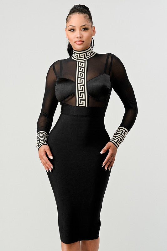 Femme Fatale Contrast Print Bandage Dress - Athina Collection