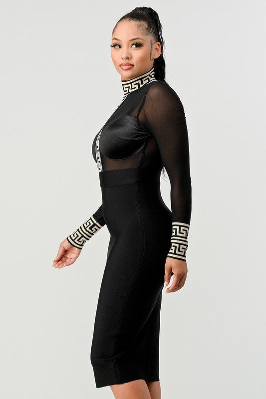 Femme Fatale Contrast Print Bandage Dress - Athina Collection