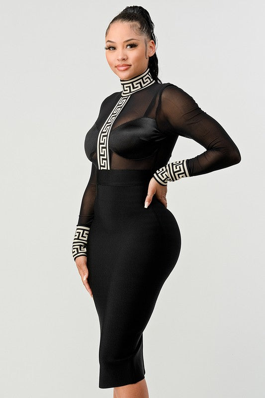 Femme Fatale Contrast Print Bandage Dress - Athina Collection