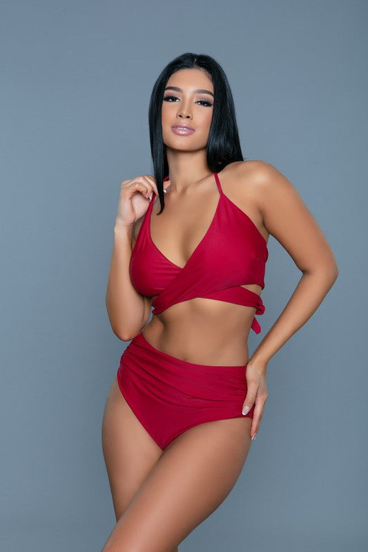 Coastal Elegance Wrap Bikini 2 Piece- Red/Blue and Maroon