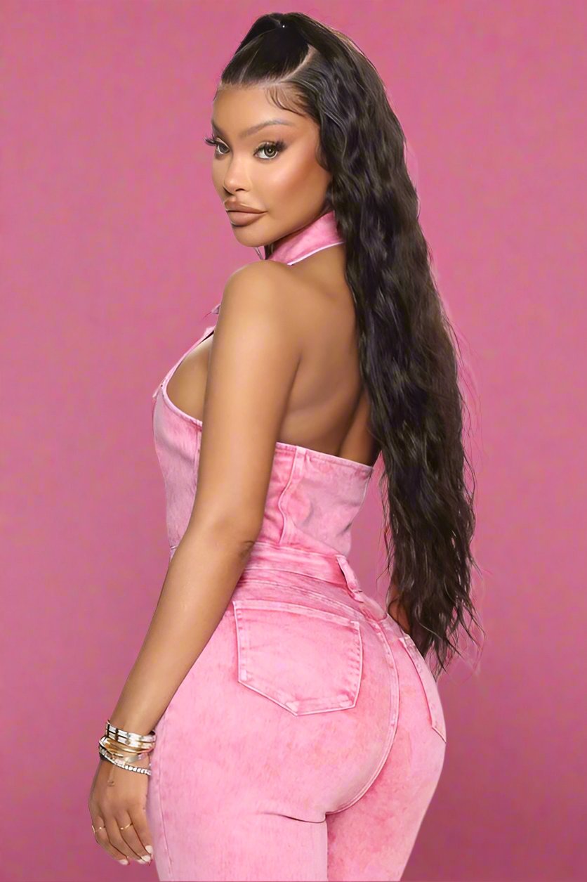 Pink Denim Halter Jumpsuit - Bold & Stylish