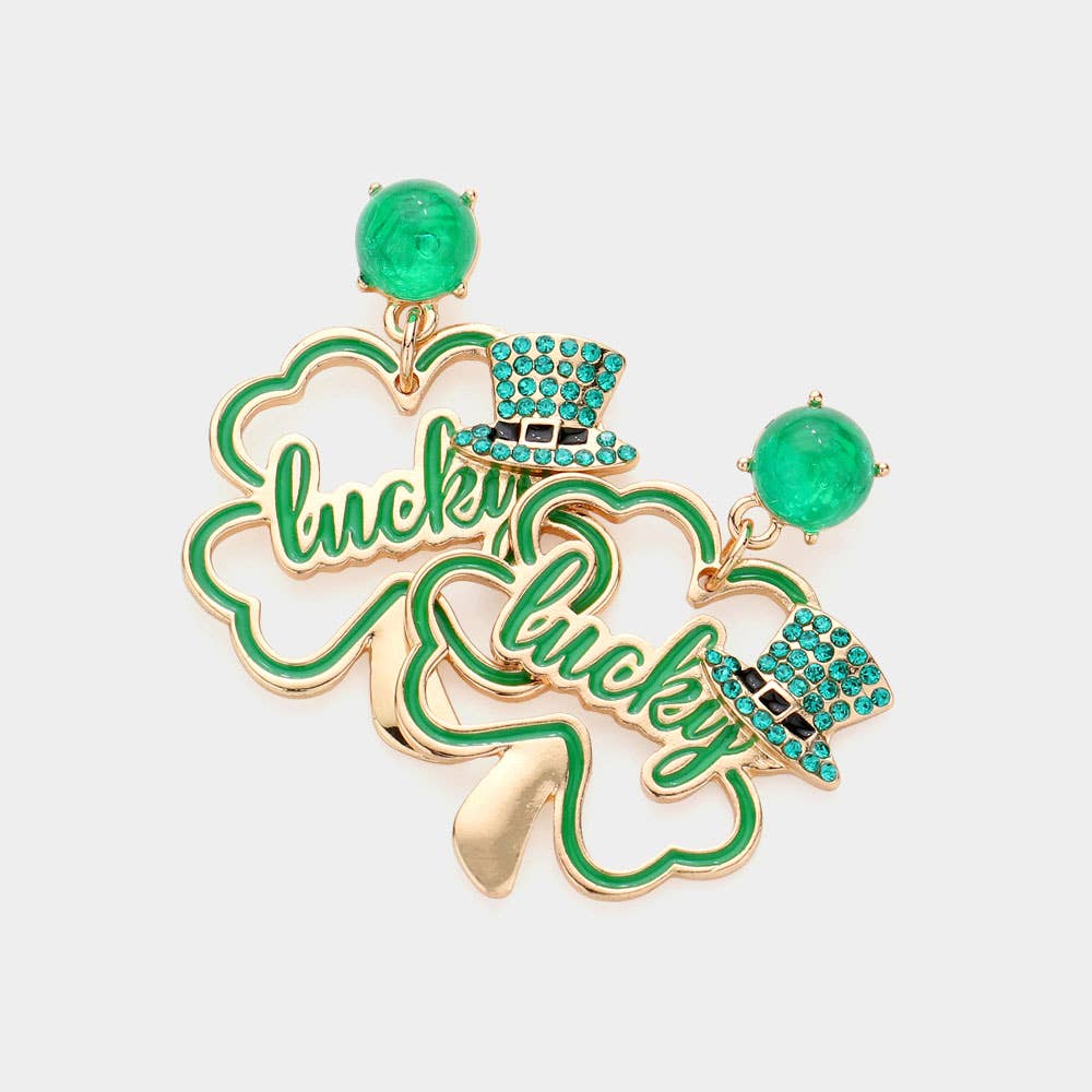 St. Patrick's Day LUCKY Message Clover Dangle Earrings