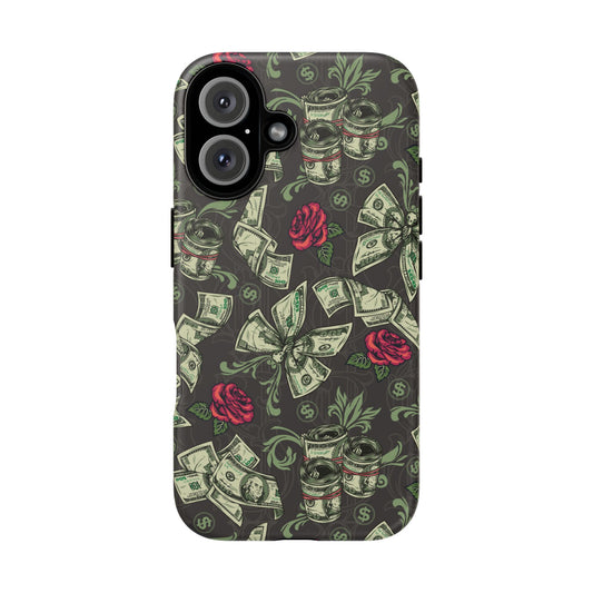 Money And Roses Tough Phone Case For Bold Urban Style Enthusiasts Dual Layer Protection With Cash And Rose Print