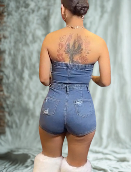 Boss Babe Strapless Denim Romper