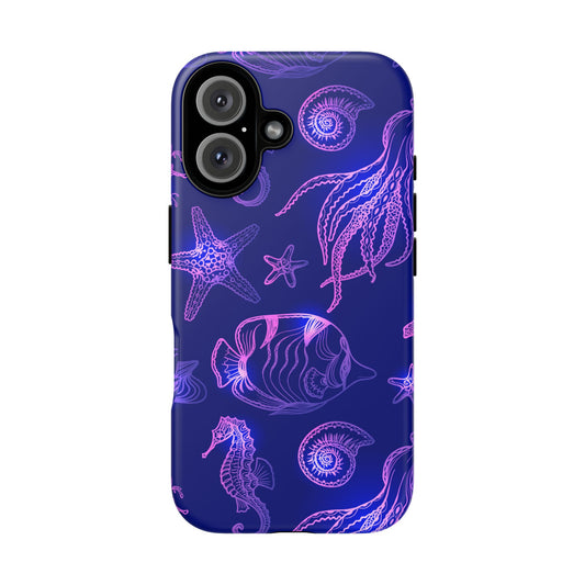 Ocean Glow Neon Sea Creatures Phone Case Dual Layer Shockproof Shield For Ocean Lovers
