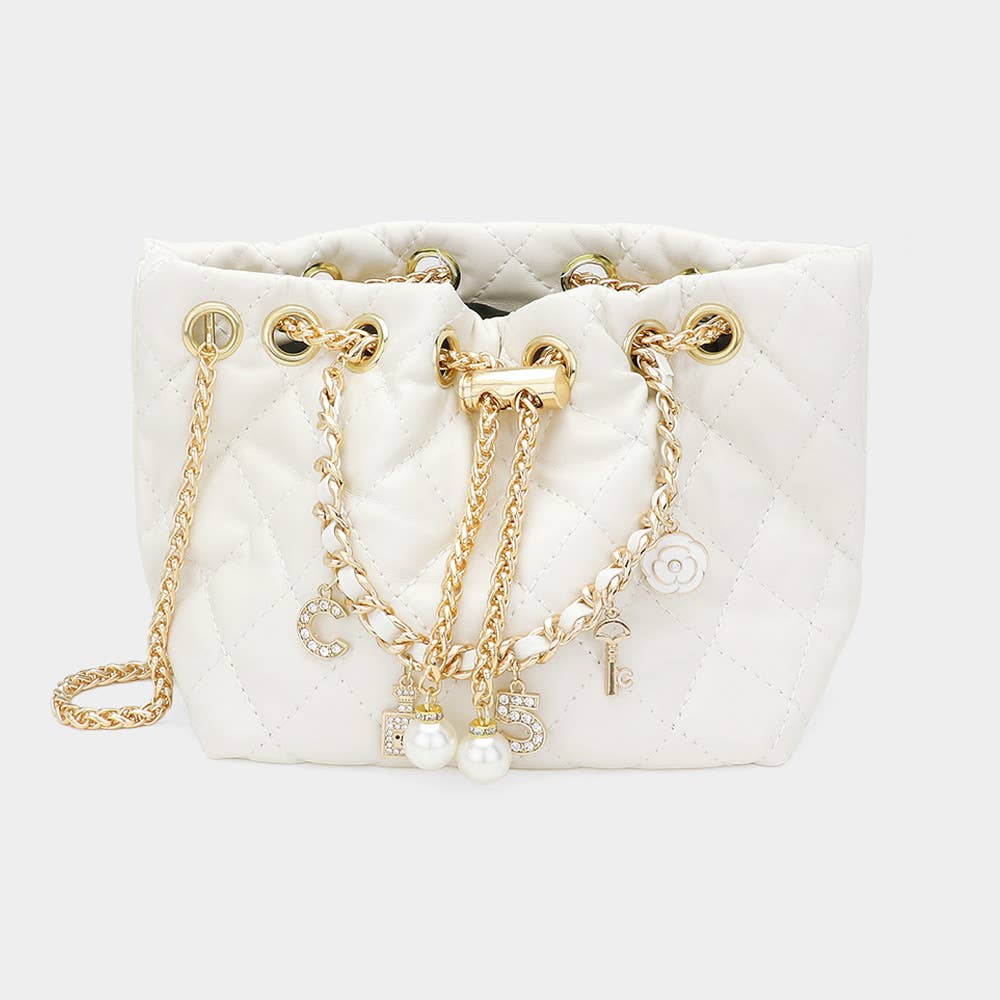 Enamel Charm Chain Pointed Faux Leather Mini Bucket Bag