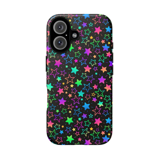Starburst Neon Phone Case Protective Dual Layer Shock Absorption With Colorful Glow Stars For Trendy Nightlife Fans
