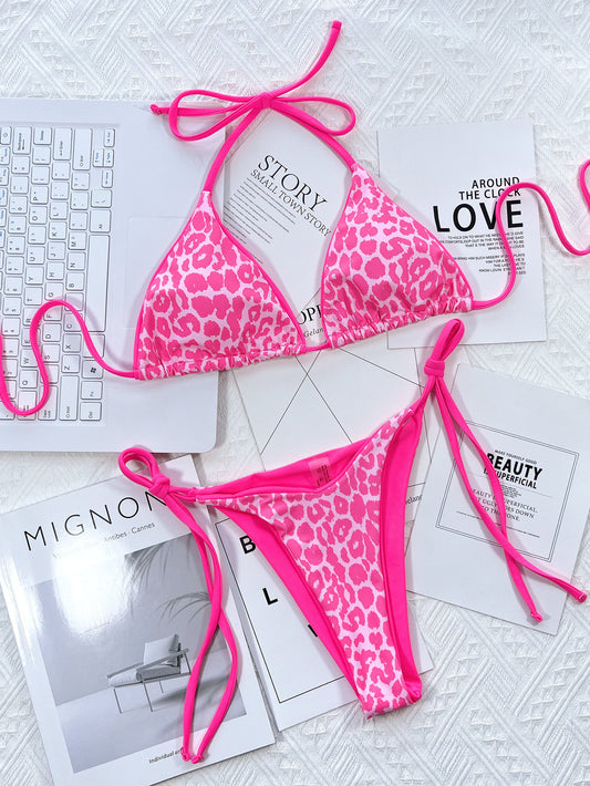 Bold & Wild: Pink Leopard Print Tie Bikini 2 Piece