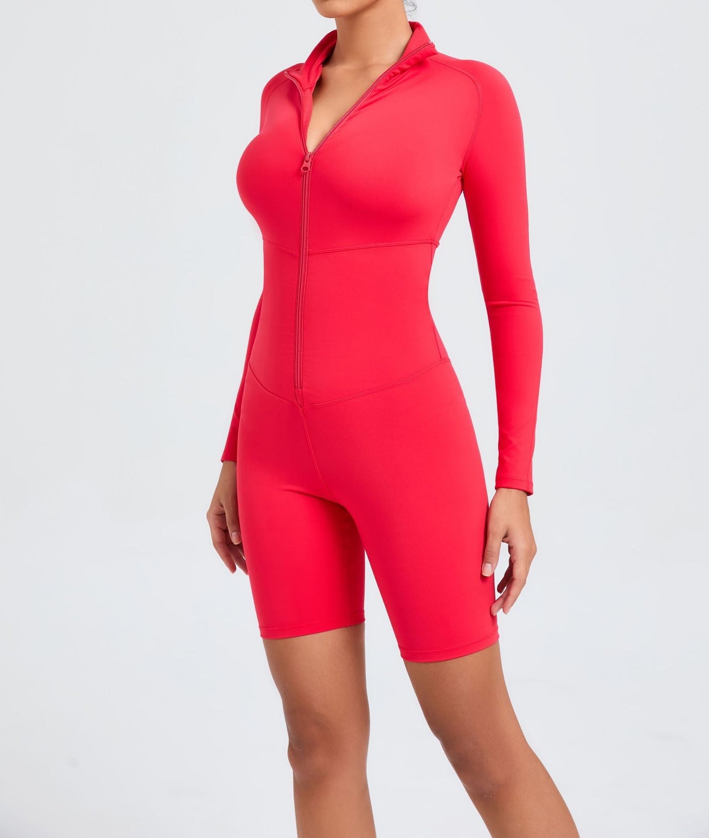 Brown and Navy Long Sleeve Zipper Fitness Sports Romper for Belly Contracting
