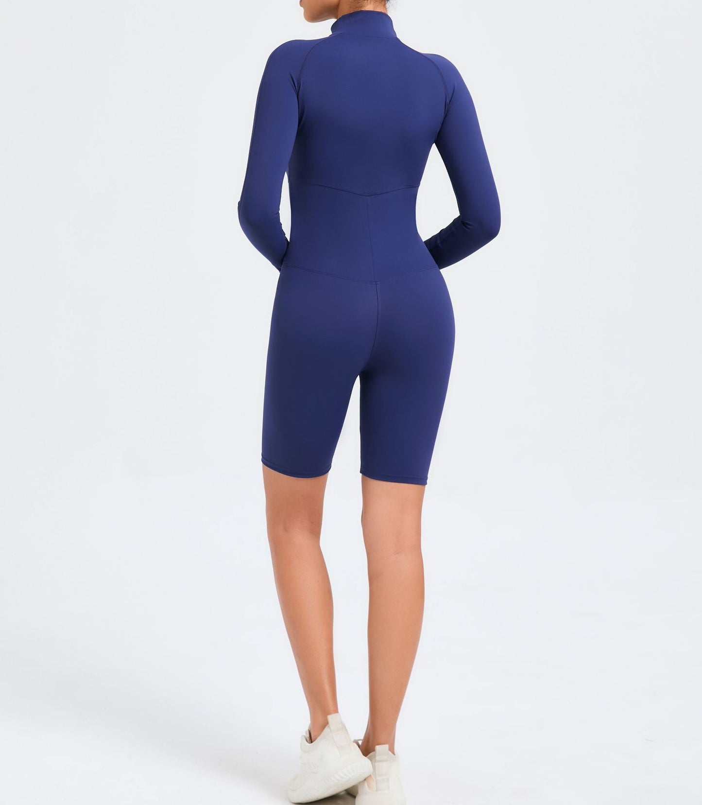 Brown and Navy Long Sleeve Zipper Fitness Sports Romper for Belly Contracting