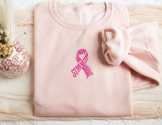 Embroidered Breast Cancer Awareness Motivational Sweatshirt – Blush Pink