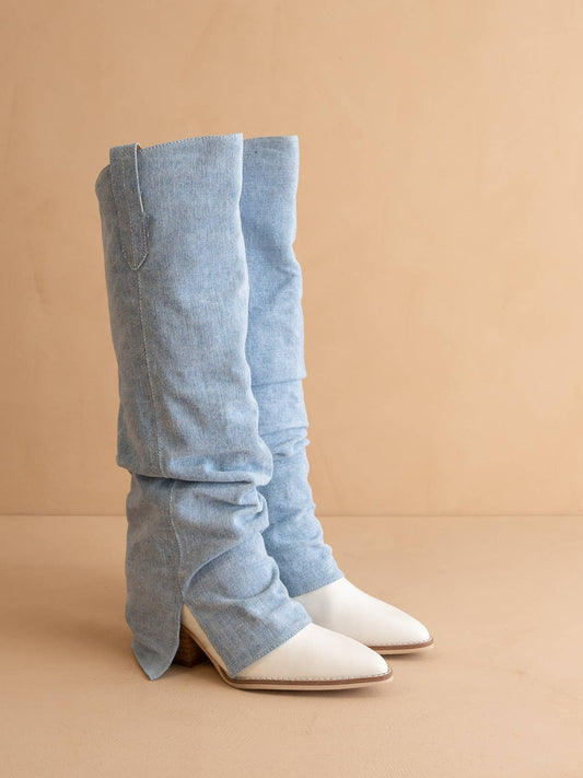 The Thea Denim | Fold Over Slit Jean Boot by Oasis Society