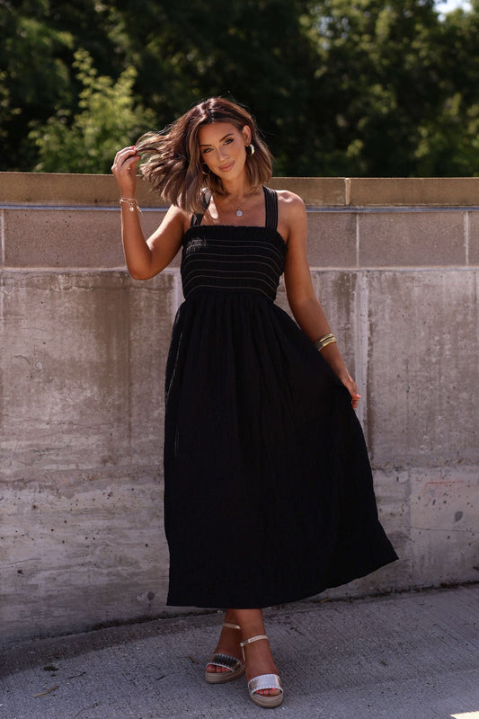 Summer Night Black Smocked Maxi Dress - FINAL SALE