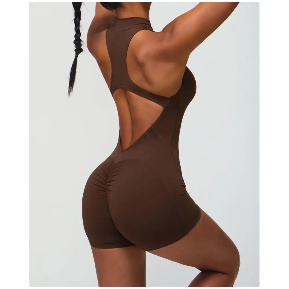 Zipper One Piece Fitness Peach Hip Yoga Romper
