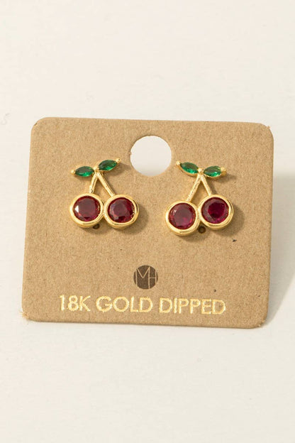 Gold Dipped Cz Cherry Stud Earrings