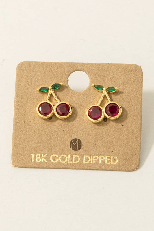Gold Dipped Cz Cherry Stud Earrings