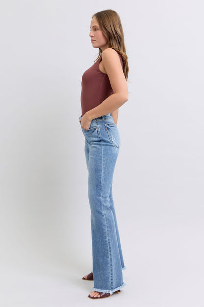 Judy Blue Full Size Raw Hem High Rise Bootcut Jeans - Your Go-To Stylish Denim