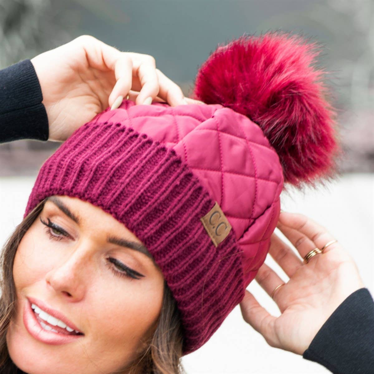 Snap & Slay Quilted Pom Beanie – The Perfect Blend of Cozy and Chic!