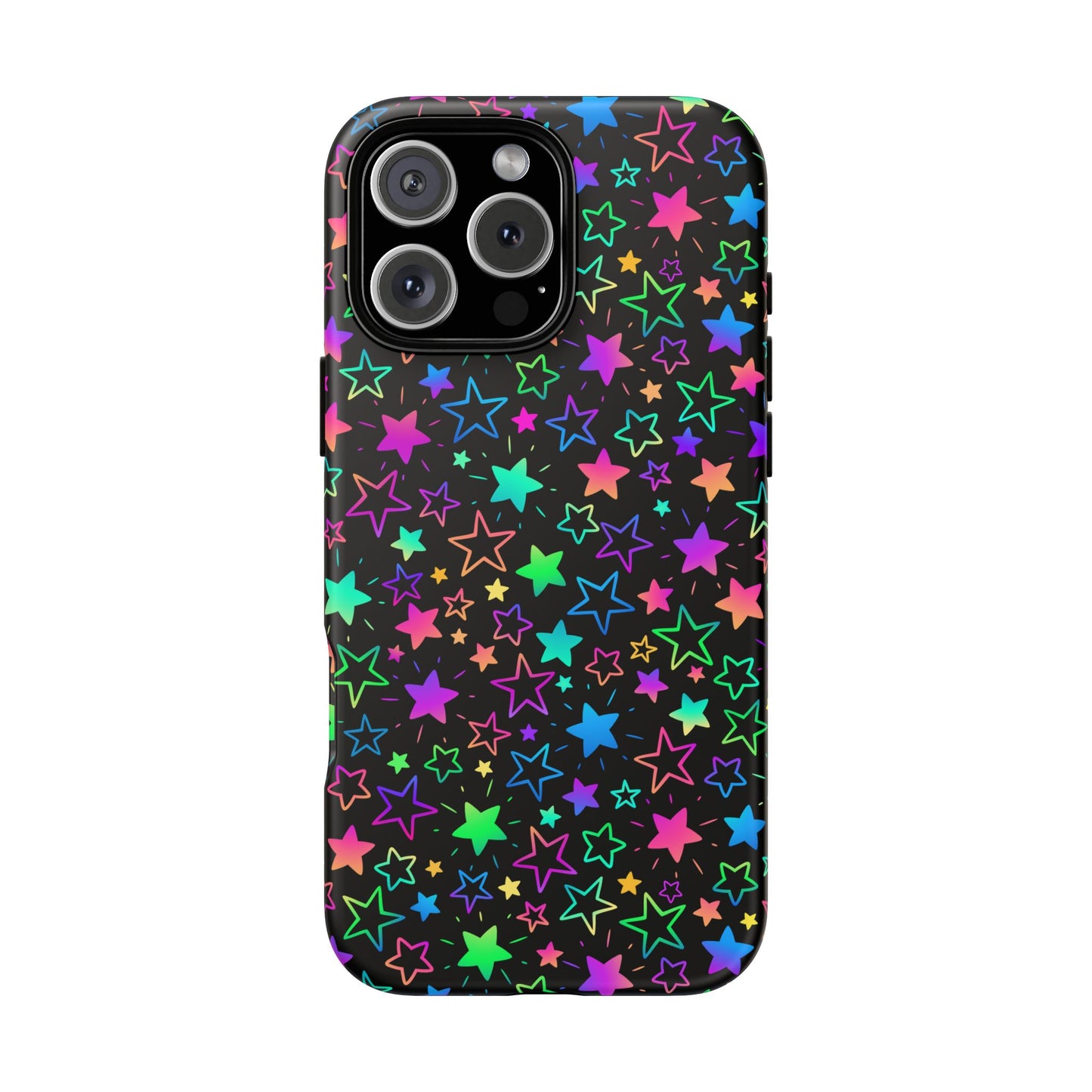 Starburst Neon Phone Case Protective Dual Layer Shock Absorption With Colorful Glow Stars For Trendy Nightlife Fans