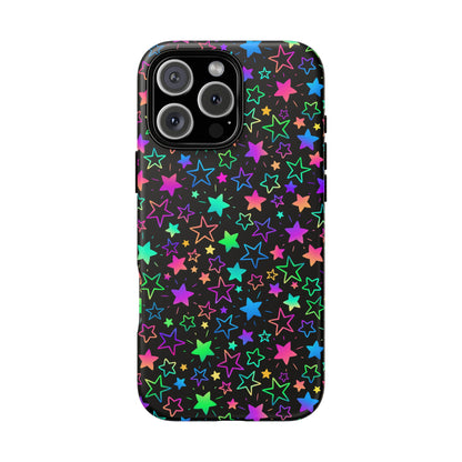 Starburst Neon Phone Case Protective Dual Layer Shock Absorption With Colorful Glow Stars For Trendy Nightlife Fans