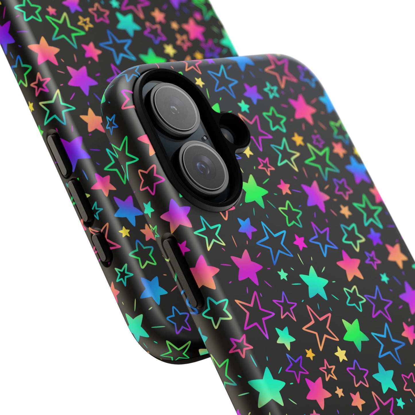 Starburst Neon Phone Case Protective Dual Layer Shock Absorption With Colorful Glow Stars For Trendy Nightlife Fans