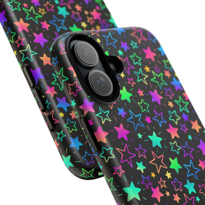Starburst Neon Phone Case Protective Dual Layer Shock Absorption With Colorful Glow Stars For Trendy Nightlife Fans