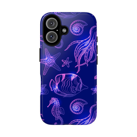 Ocean Glow Neon Sea Creatures Phone Case Dual Layer Shockproof Shield For Ocean Lovers