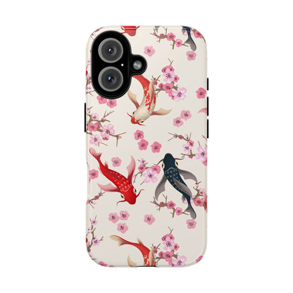 Koi Blossom Tough Phone Case Dual Layer Protective Cover With Shock Absorbent TPU And PC For Cherry Blossom Koi Lovers