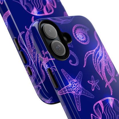 Ocean Glow Neon Sea Creatures Phone Case Dual Layer Shockproof Shield For Ocean Lovers
