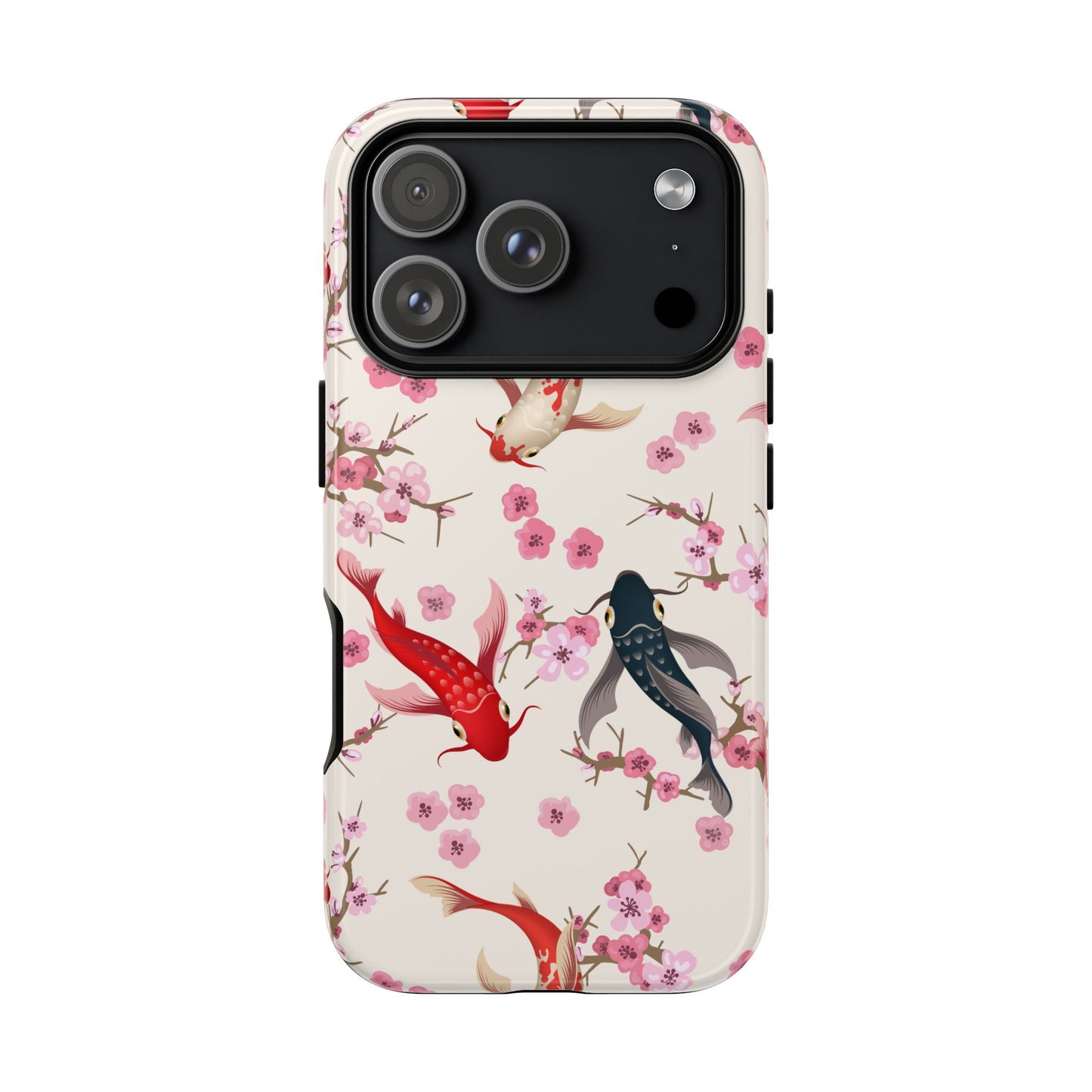 Koi Blossom Tough Phone Case Dual Layer Protective Cover With Shock Absorbent TPU And PC For Cherry Blossom Koi Lovers