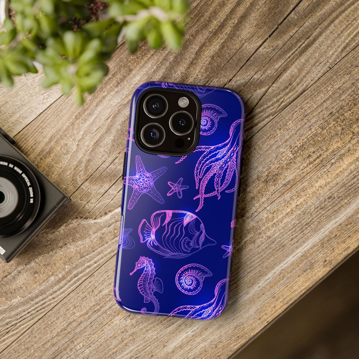 Ocean Glow Neon Sea Creatures Phone Case Dual Layer Shockproof Shield For Ocean Lovers