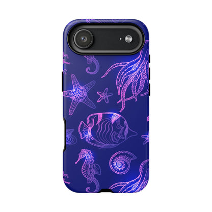 Ocean Glow Neon Sea Creatures Phone Case Dual Layer Shockproof Shield For Ocean Lovers