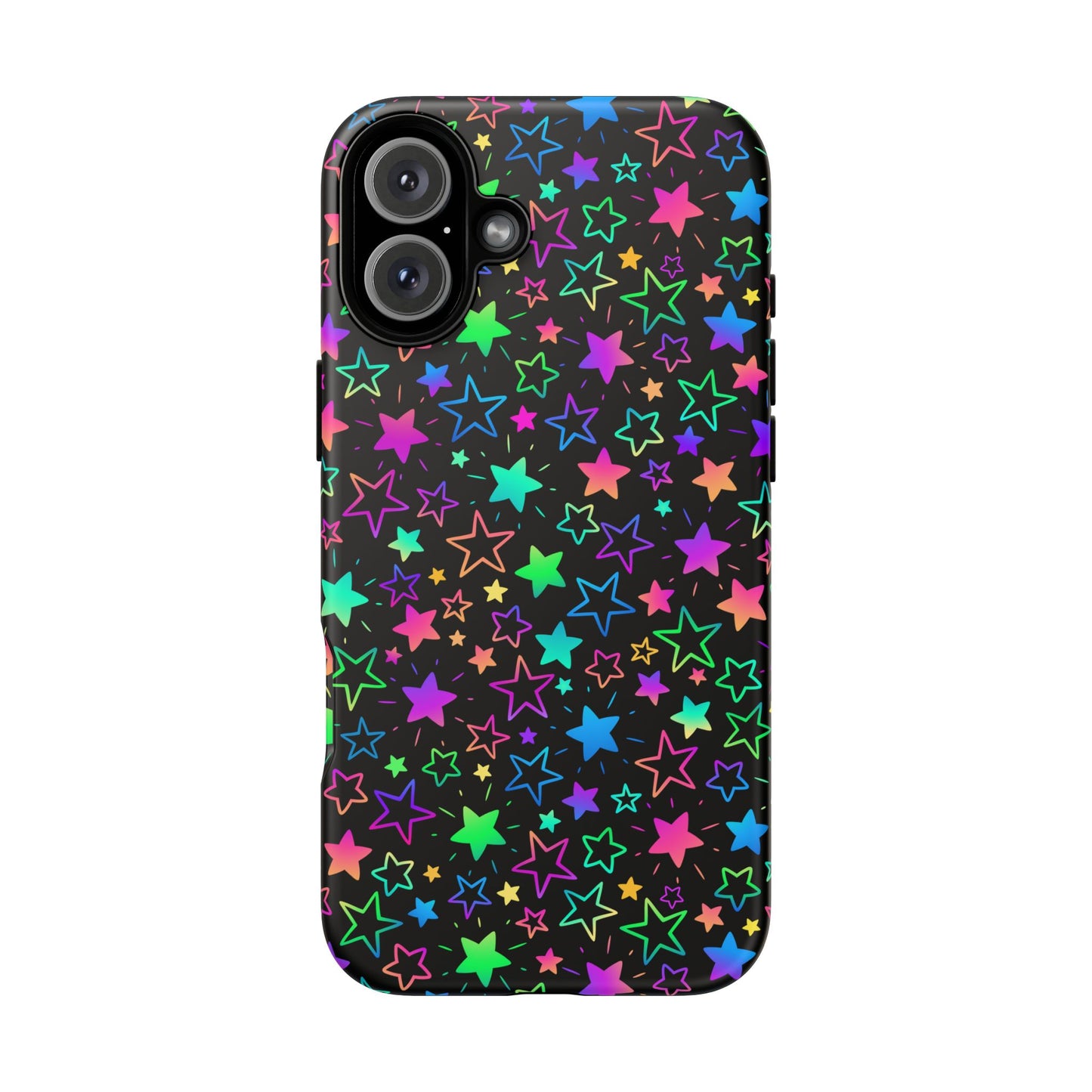 Starburst Neon Phone Case Protective Dual Layer Shock Absorption With Colorful Glow Stars For Trendy Nightlife Fans