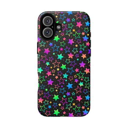 Starburst Neon Phone Case Protective Dual Layer Shock Absorption With Colorful Glow Stars For Trendy Nightlife Fans