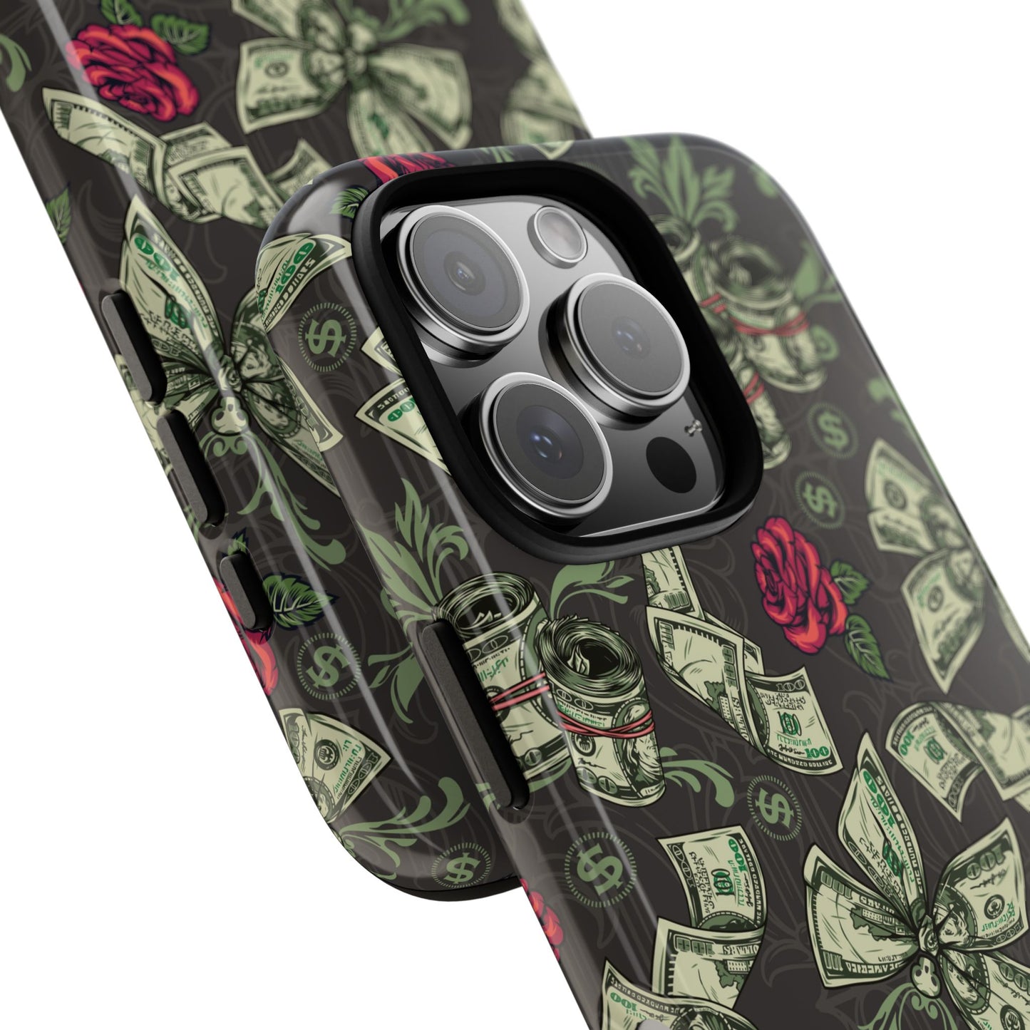 Money And Roses Tough Phone Case For Bold Urban Style Enthusiasts Dual Layer Protection With Cash And Rose Print