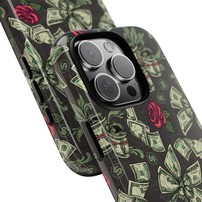 Money And Roses Tough Phone Case For Bold Urban Style Enthusiasts Dual Layer Protection With Cash And Rose Print