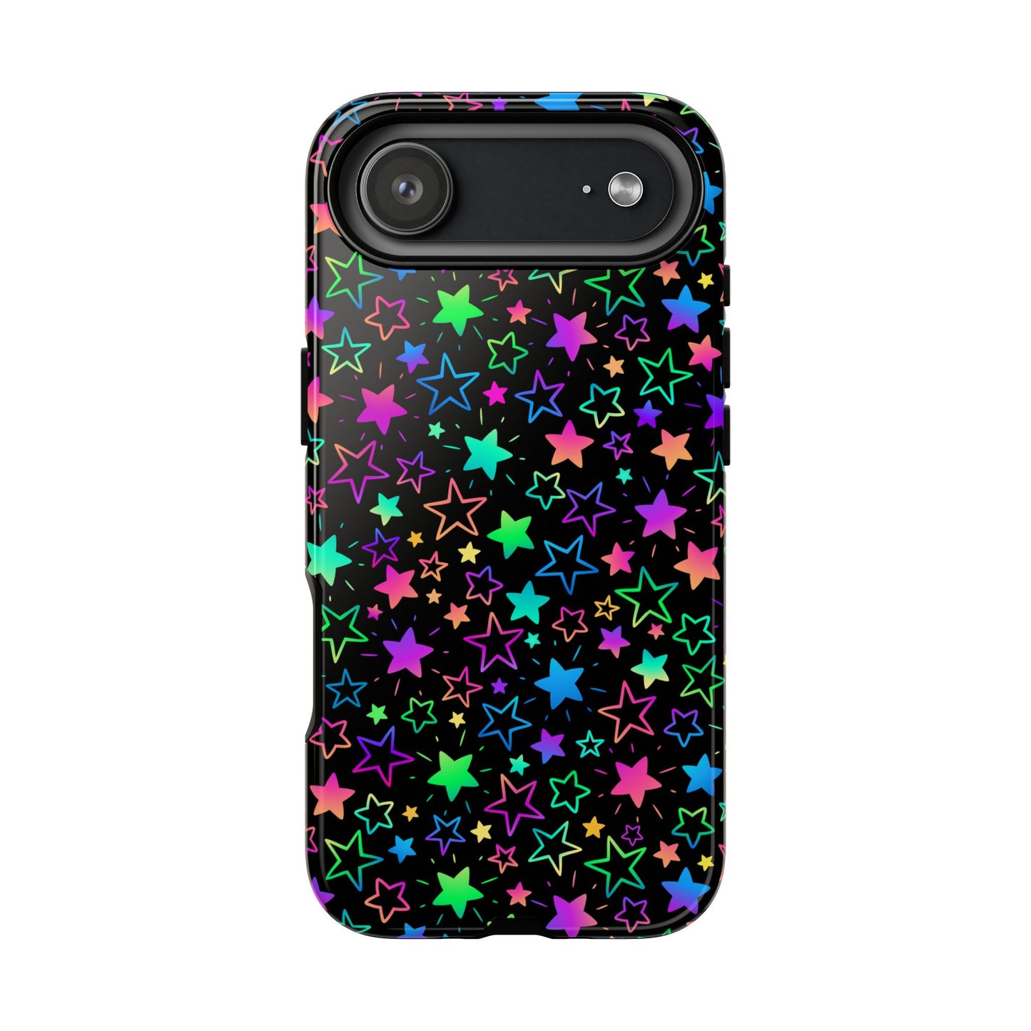 Starburst Neon Phone Case Protective Dual Layer Shock Absorption With Colorful Glow Stars For Trendy Nightlife Fans