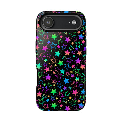 Starburst Neon Phone Case Protective Dual Layer Shock Absorption With Colorful Glow Stars For Trendy Nightlife Fans