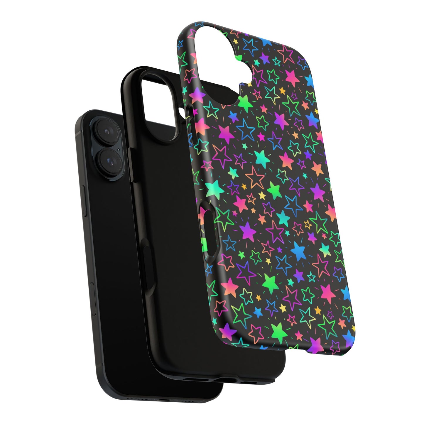 Starburst Neon Phone Case Protective Dual Layer Shock Absorption With Colorful Glow Stars For Trendy Nightlife Fans