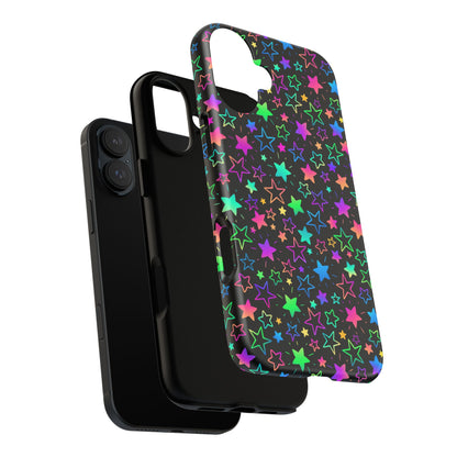 Starburst Neon Phone Case Protective Dual Layer Shock Absorption With Colorful Glow Stars For Trendy Nightlife Fans