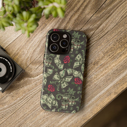 Money And Roses Tough Phone Case For Bold Urban Style Enthusiasts Dual Layer Protection With Cash And Rose Print