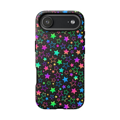 Starburst Neon Phone Case Protective Dual Layer Shock Absorption With Colorful Glow Stars For Trendy Nightlife Fans