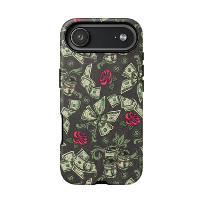 Money And Roses Tough Phone Case For Bold Urban Style Enthusiasts Dual Layer Protection With Cash And Rose Print