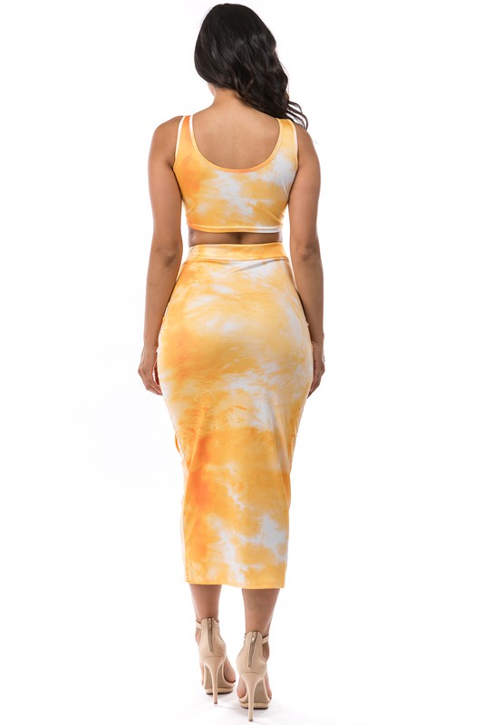 Sunshine Yellow Tie-Dye 2-Piece Crop Top & Maxi Skirt Set