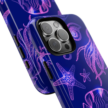 Ocean Glow Neon Sea Creatures Phone Case Dual Layer Shockproof Shield For Ocean Lovers