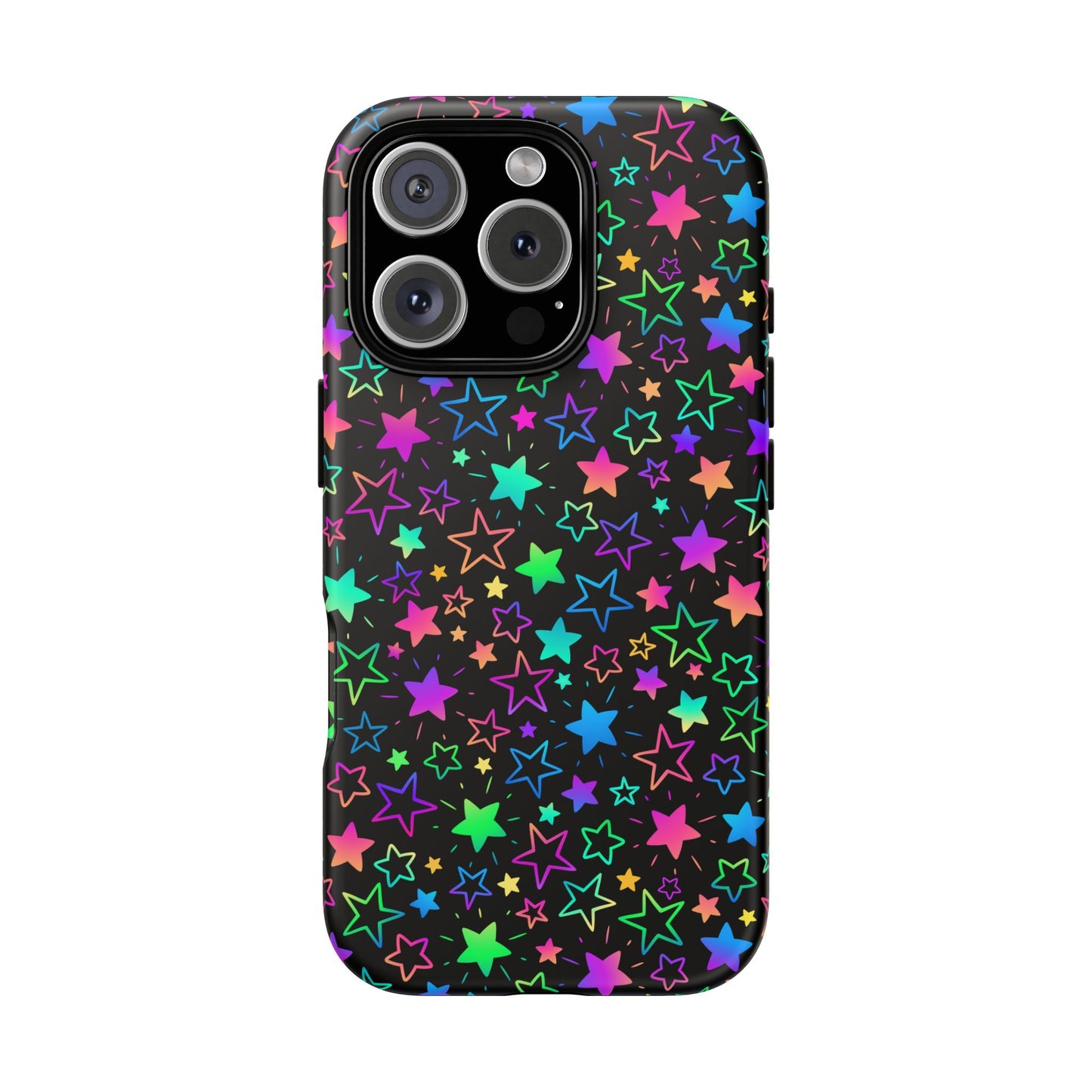 Starburst Neon Phone Case Protective Dual Layer Shock Absorption With Colorful Glow Stars For Trendy Nightlife Fans